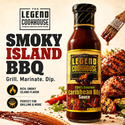 Legend Caribbean BBQ Sauce bottle with BBQ flavor cues for product listing.