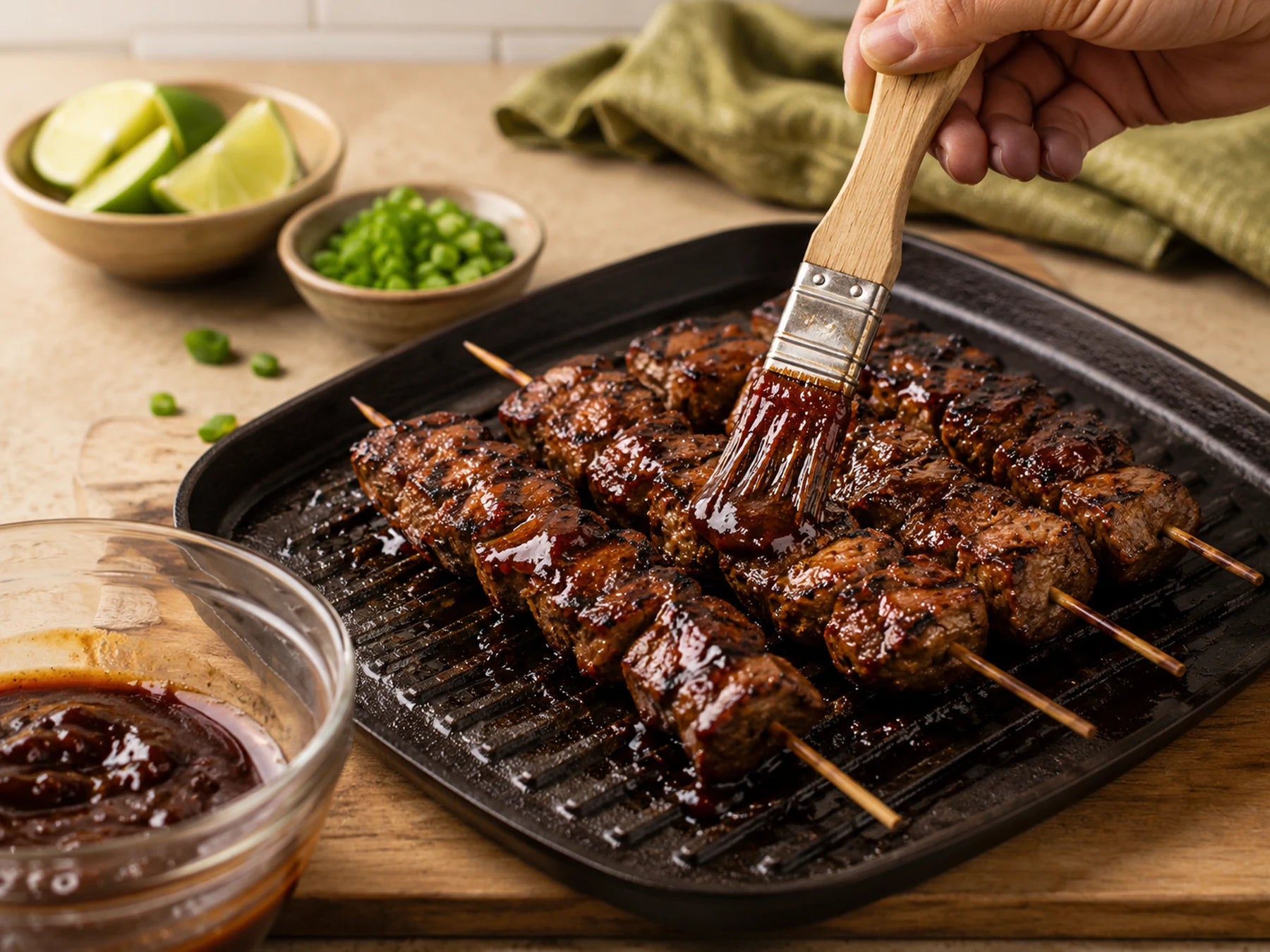 Caribbean BBQ Beef Skewers with Scallion Lime Slaw