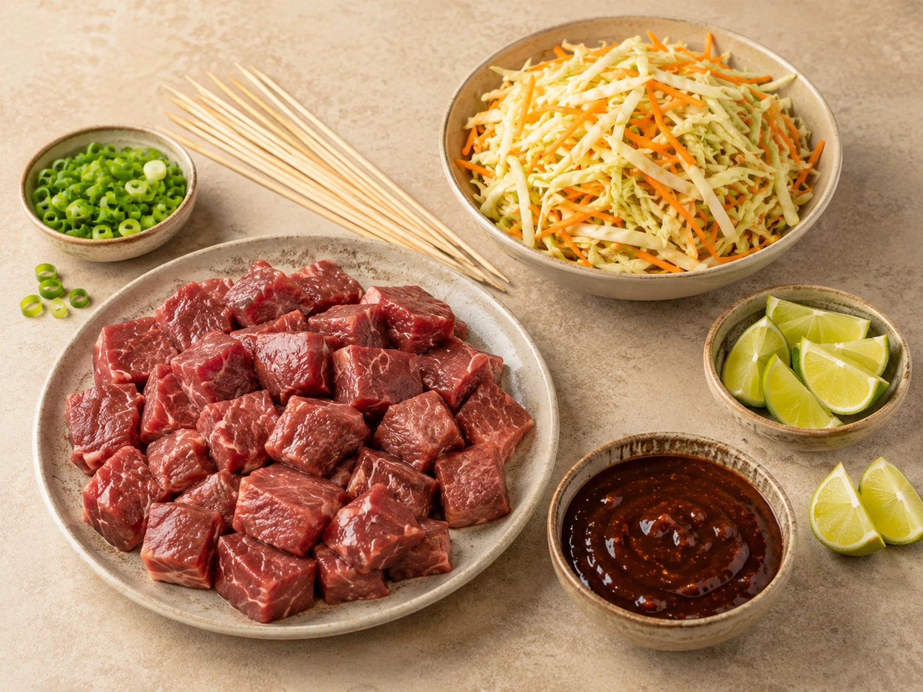 Caribbean BBQ Beef Skewers with Scallion Lime Slaw