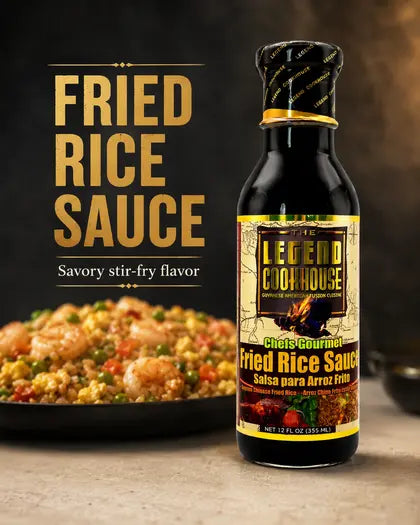 Legend Fried Rice Sauce bottle on a warm cream product card background