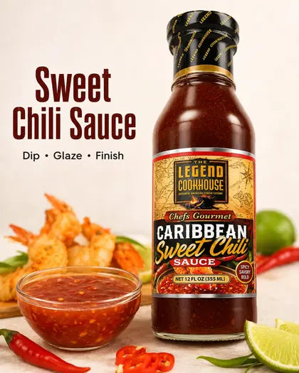 Legend Sweet Chili Sauce bottle on a warm cream product card background