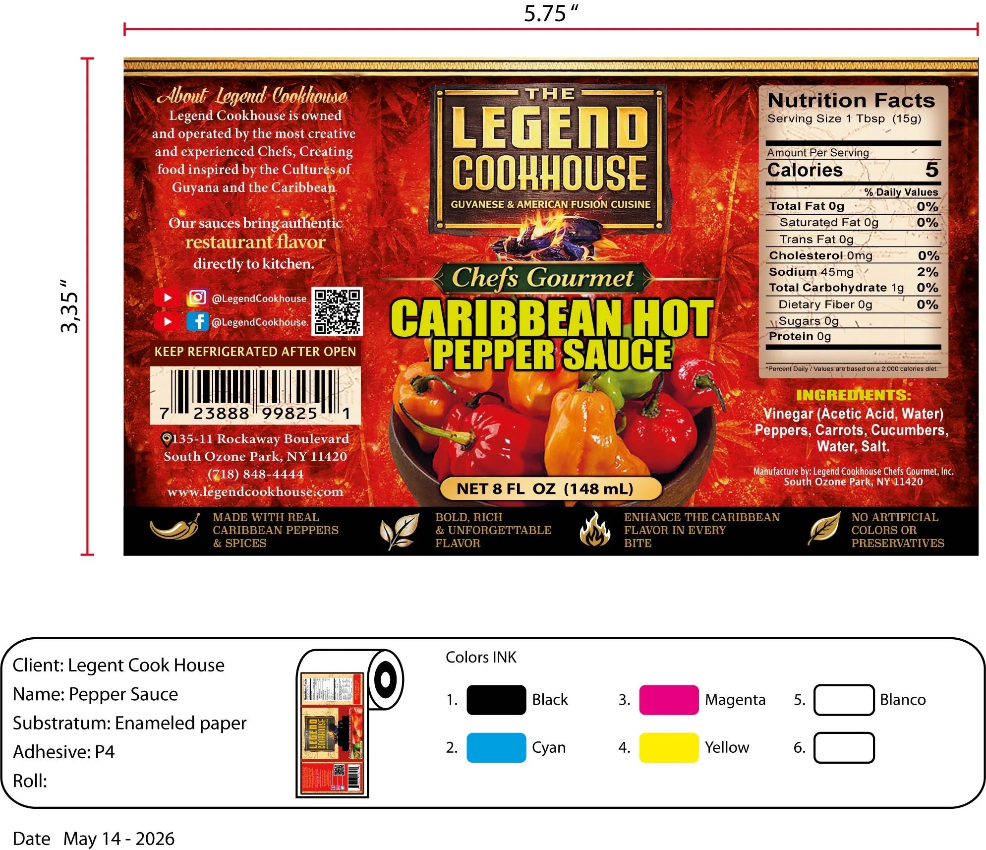 Full flat label reference for Legend Pepper Sauce used for the single bottle and Pepper Sauce 4 Pack