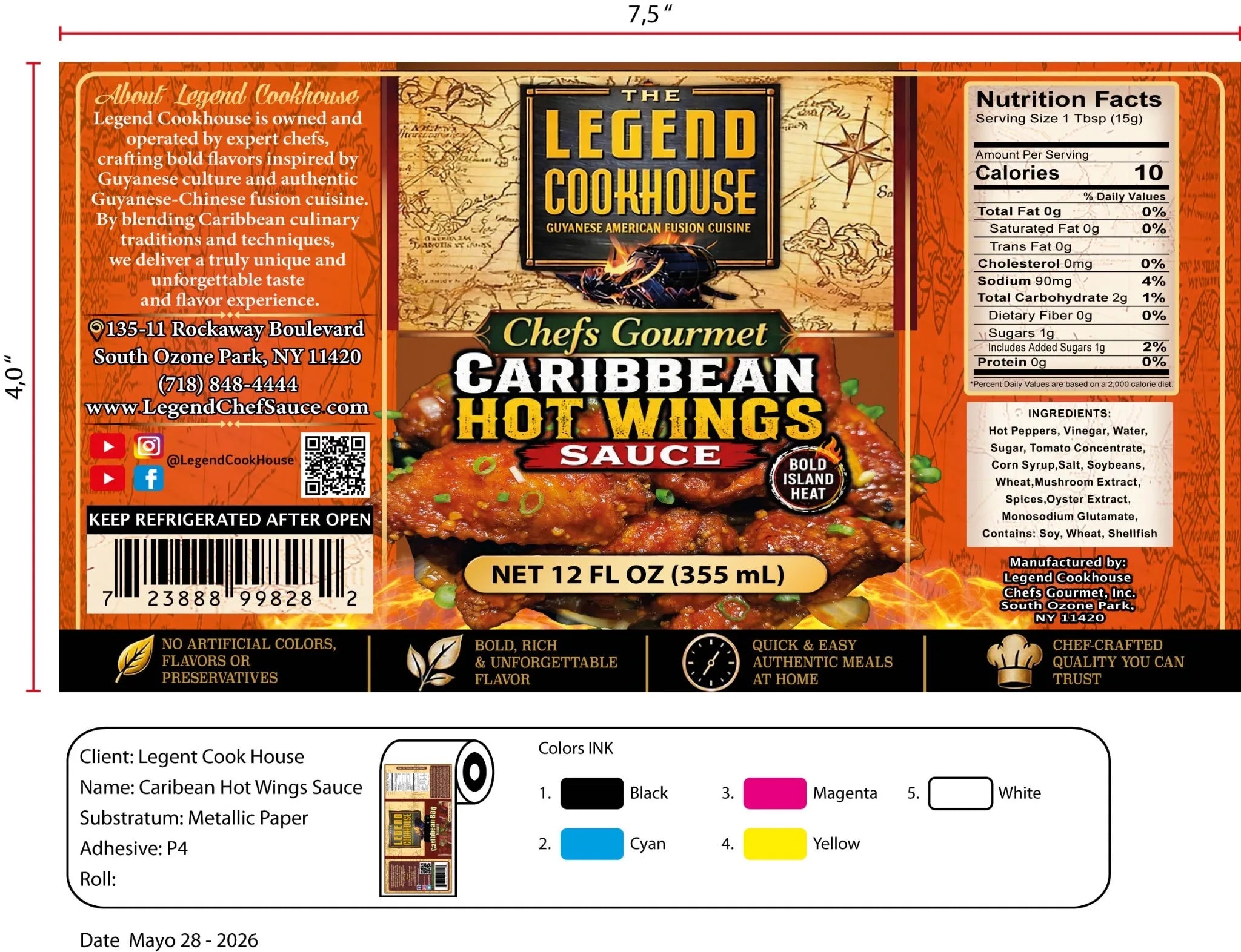 Full flat label reference for Legend Caribbean Hot Wings Sauce